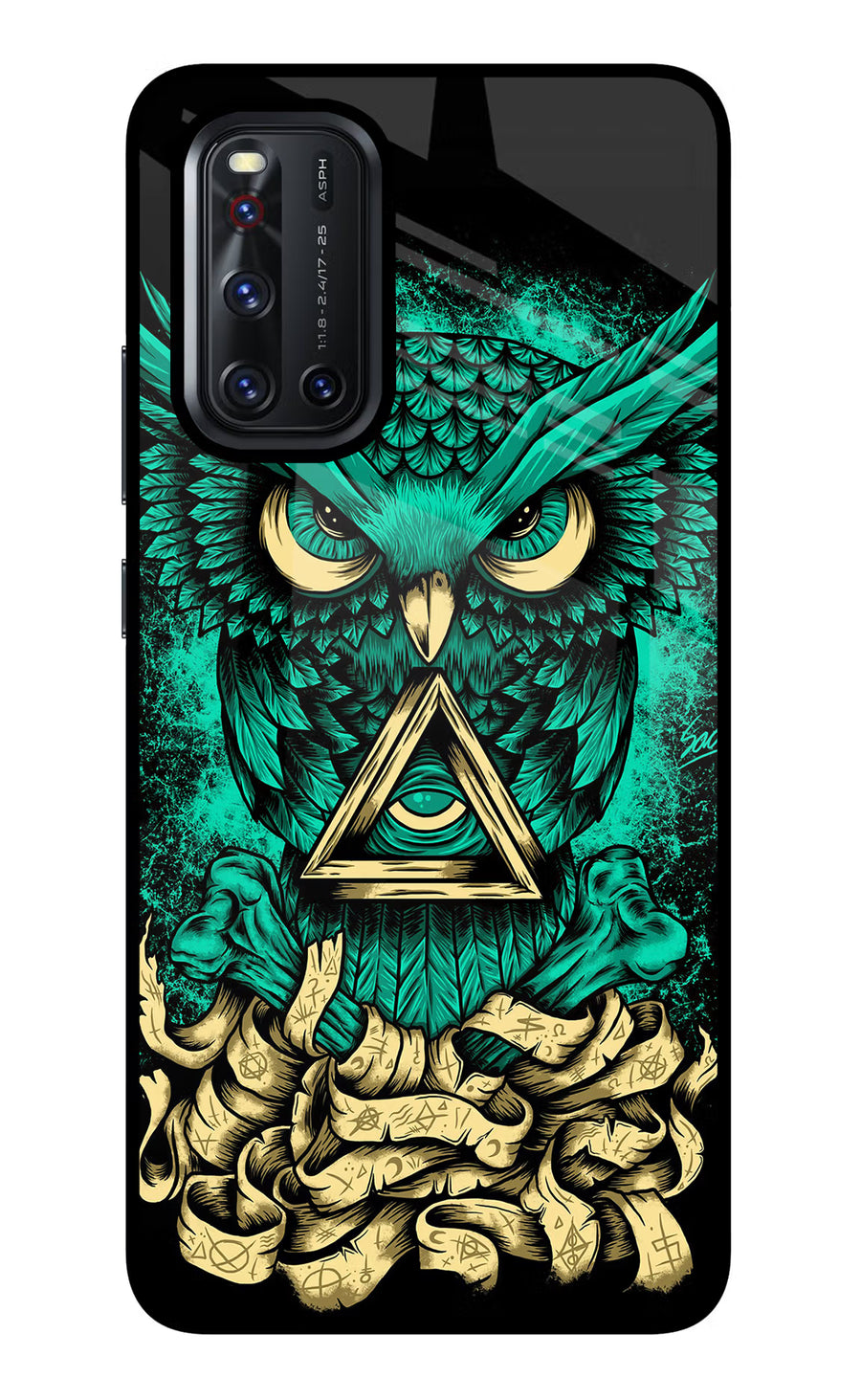 Green Owl Vivo V19 Back Cover, Glass case