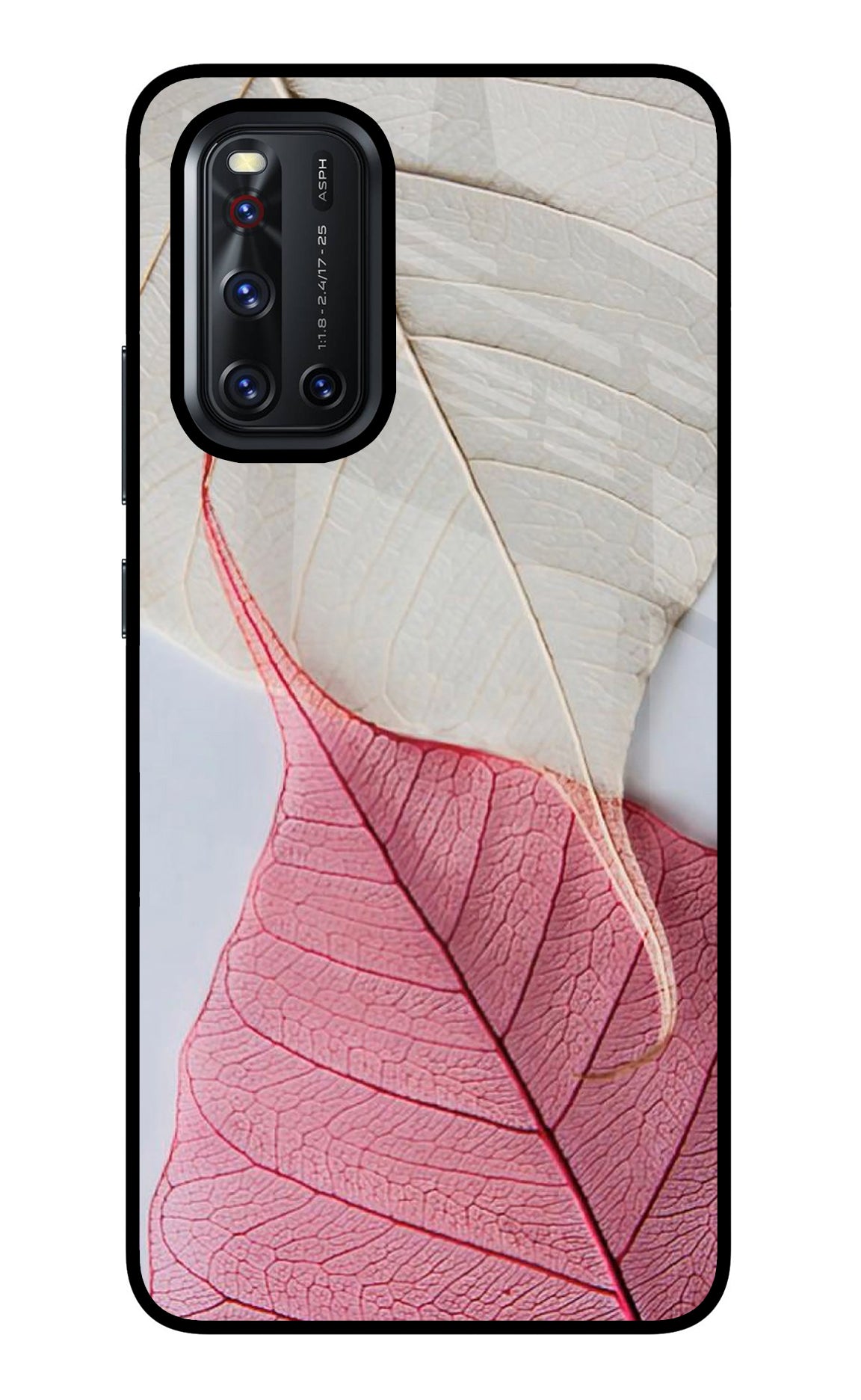 White Pink Leaf Vivo V19 Glass Case