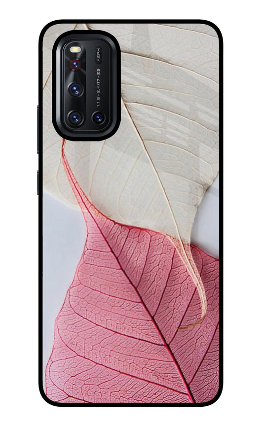 White Pink Leaf Vivo V19 Glass Case