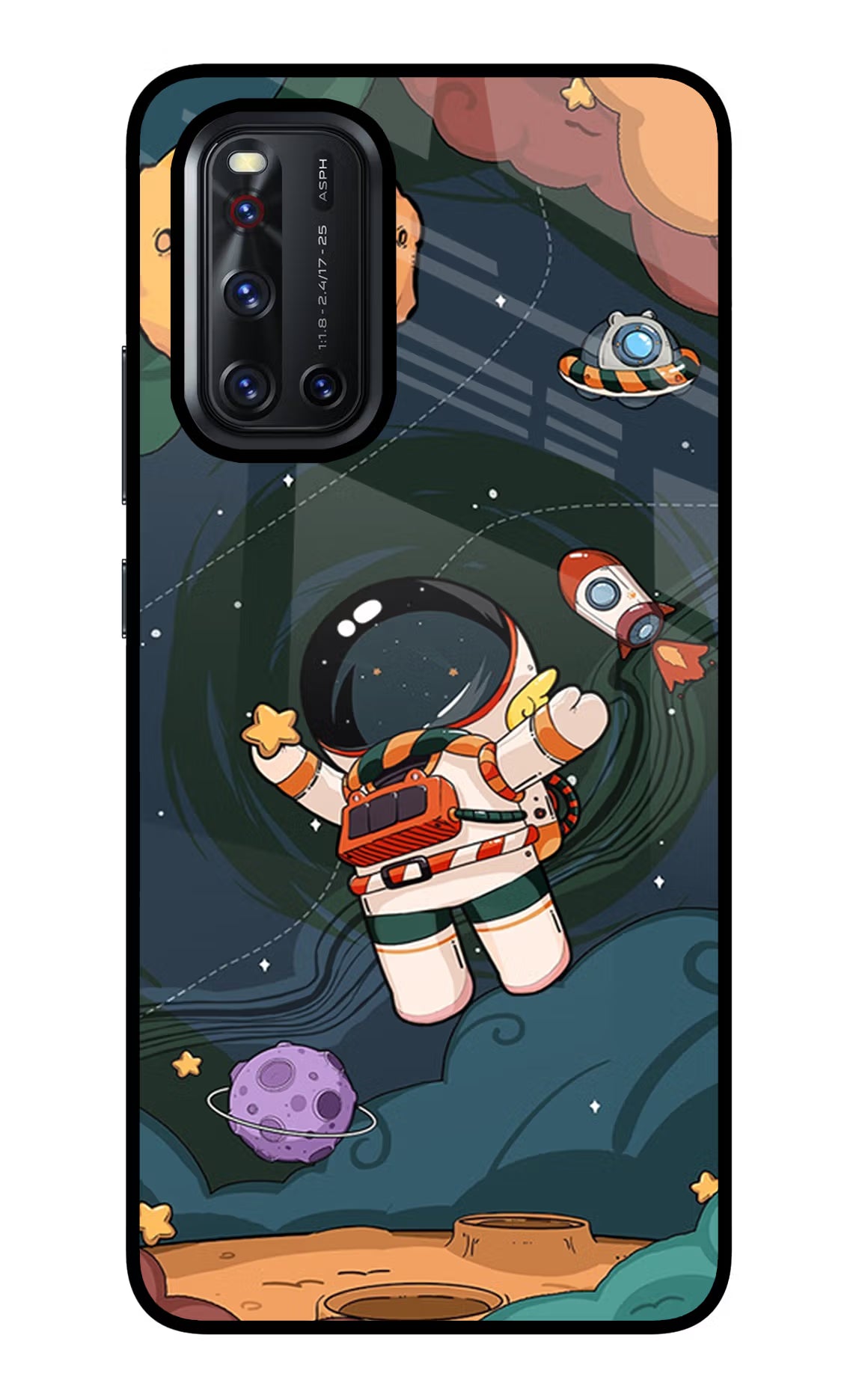 Cartoon Astronaut Vivo V19 Glass Case Back Cover by Casekaro