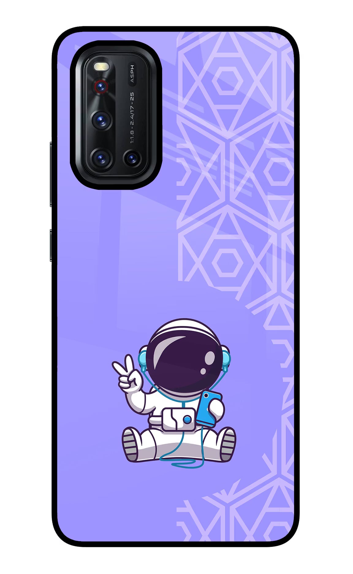 Cute Astronaut Chilling Vivo V19 Glass Case Back Cover by Casekaro