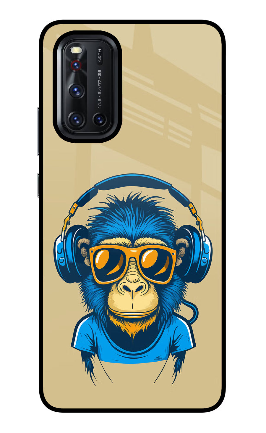 Monkey Headphone Vivo V19 Back Cover, Glass case