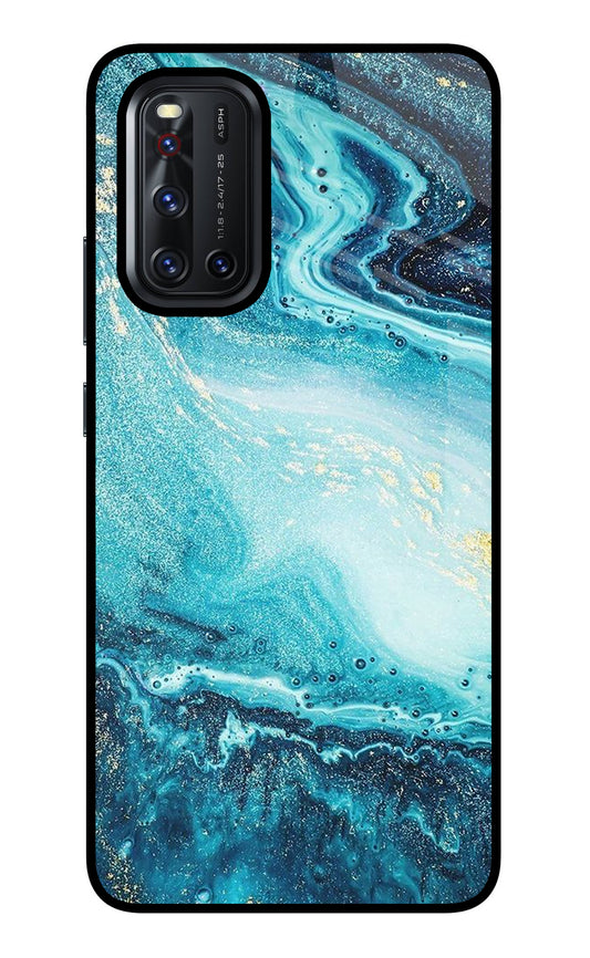 Blue Glitter Marble Vivo V19 Glass Case