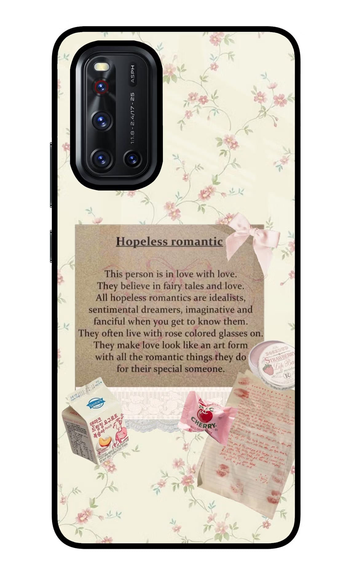 Hopeless Romantic Vivo V19 Glass Case Back Cover by Casekaro