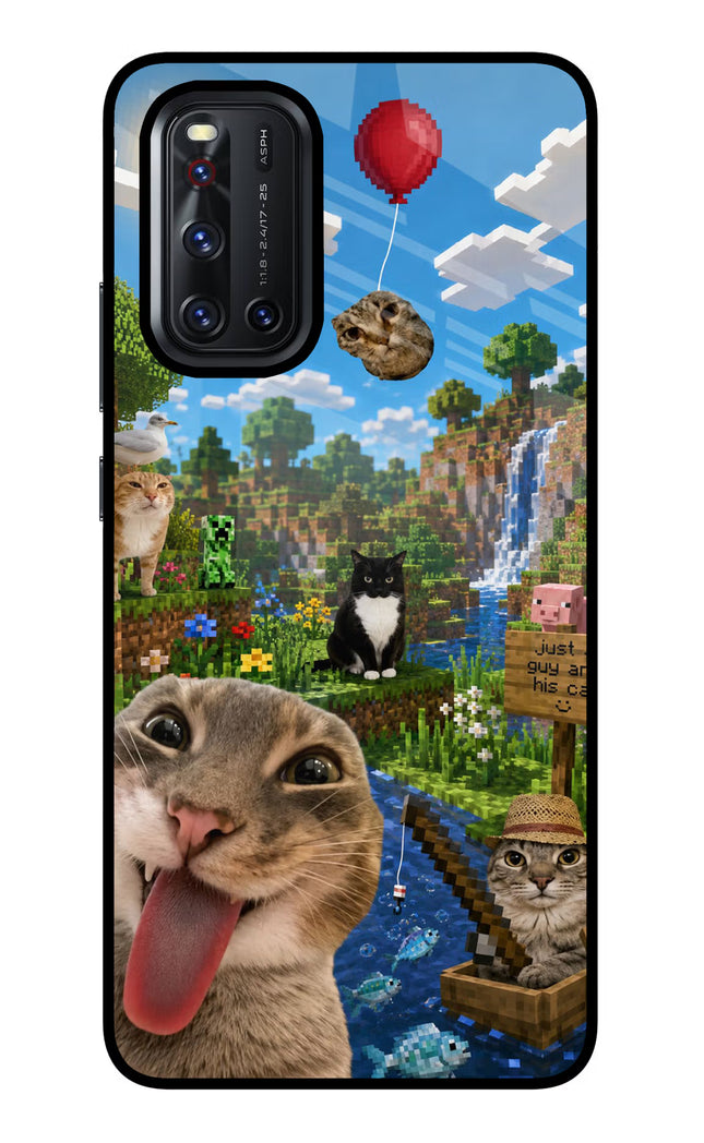 Minecraft Cat Chaos Vivo V19 Glass Case