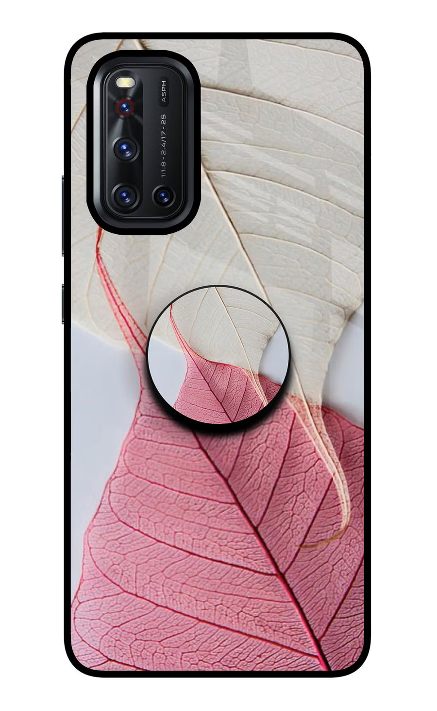 White Pink Leaf Vivo V19 Pop Case, Glass case