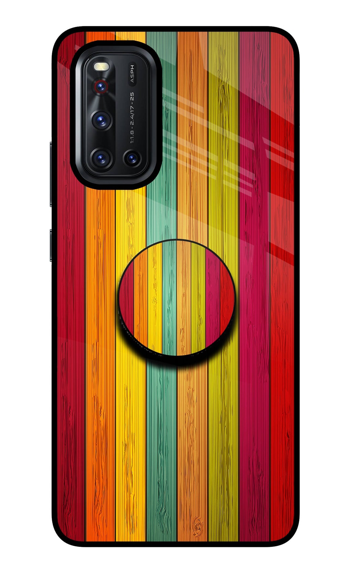Multicolor Wooden Vivo V19 Glass Case