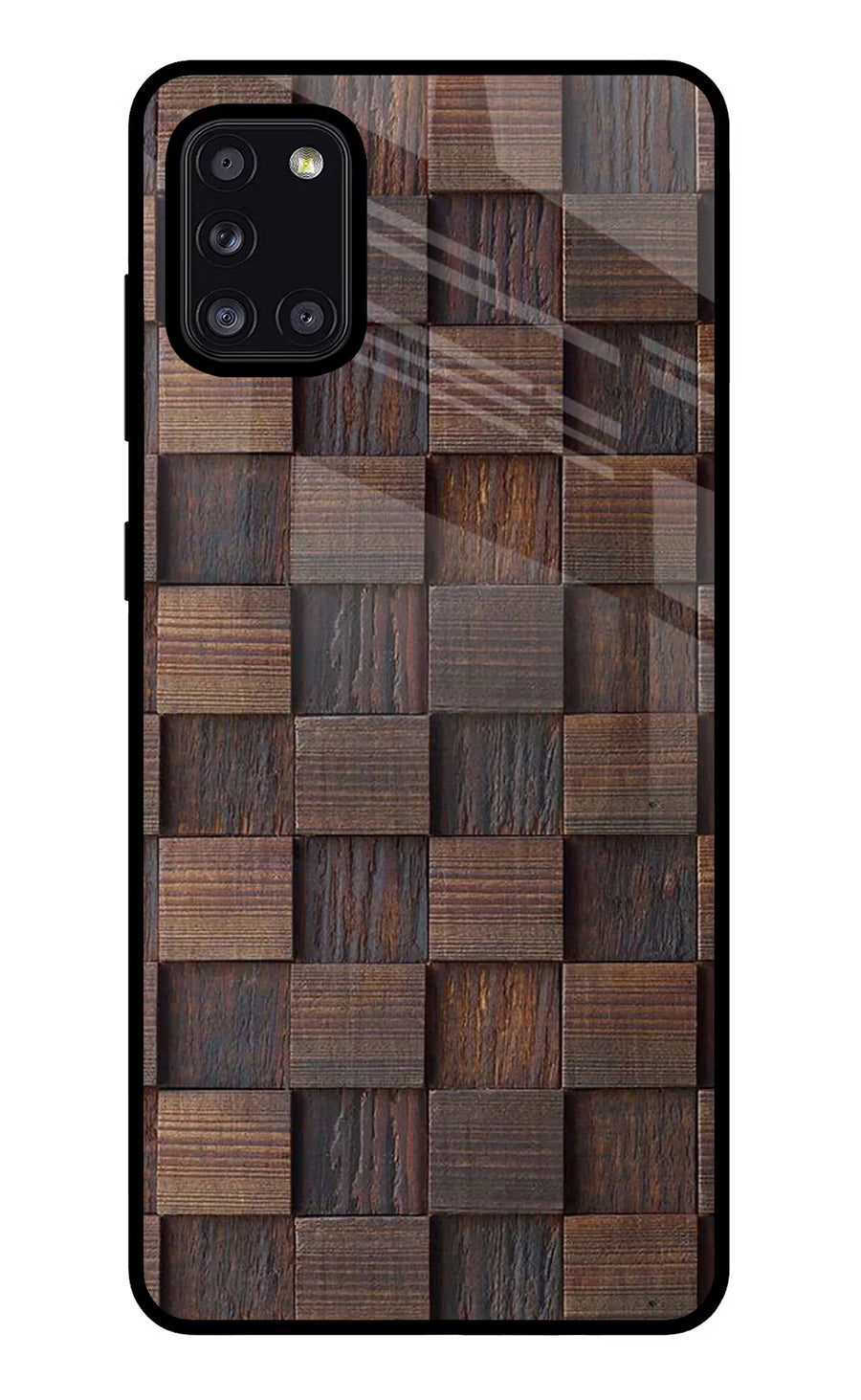 Wooden Cube Design Samsung A31 Back Cover, Glass case
