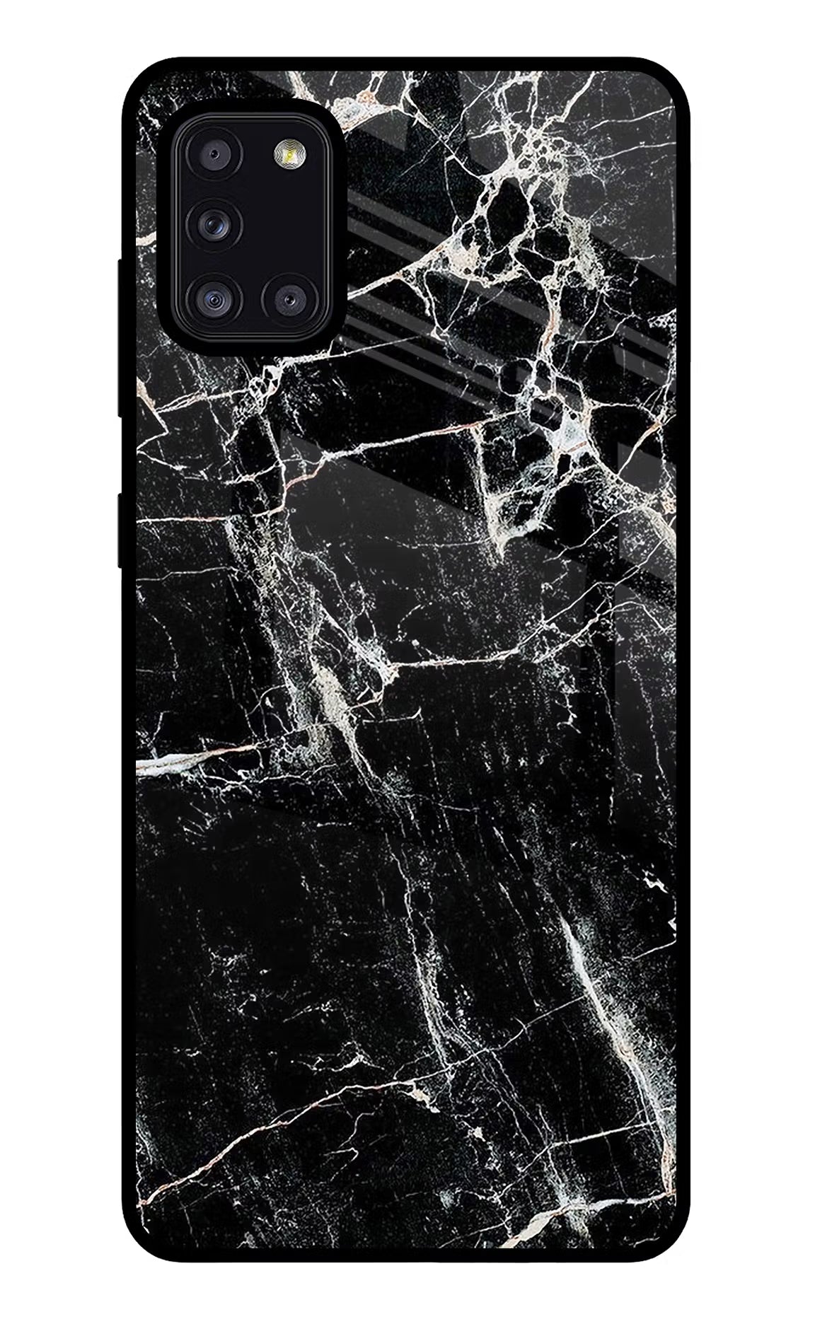 Black Marble Texture Samsung A31 Glass Case Back Cover by Casekaro
