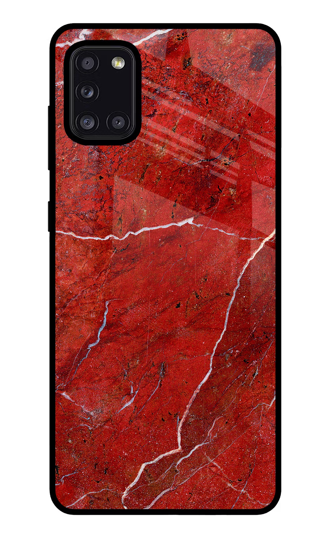 Red Marble Design Samsung A31 Glass Case Back Cover by Casekaro