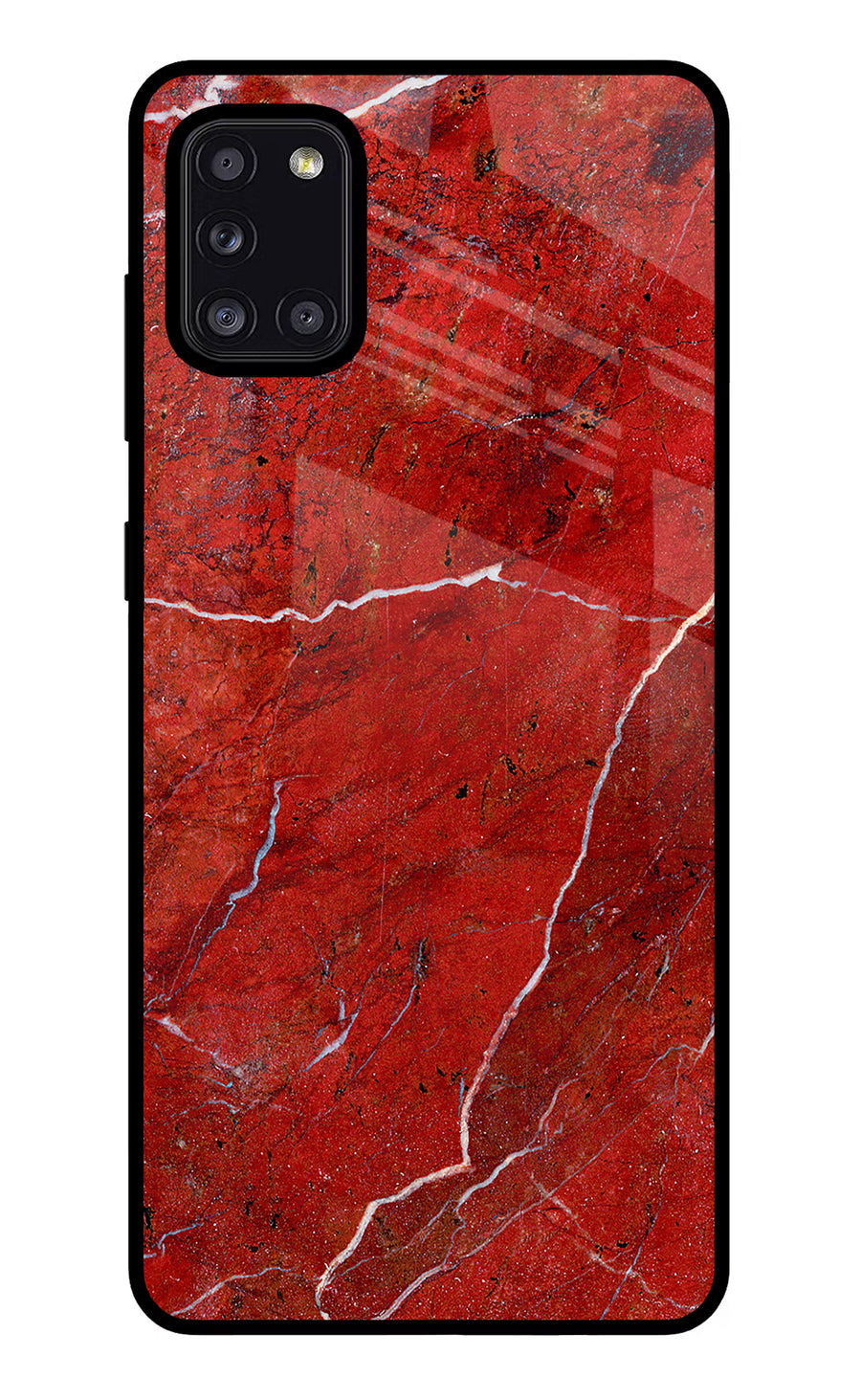 Red Marble Design Samsung A31 Back Cover, Glass case