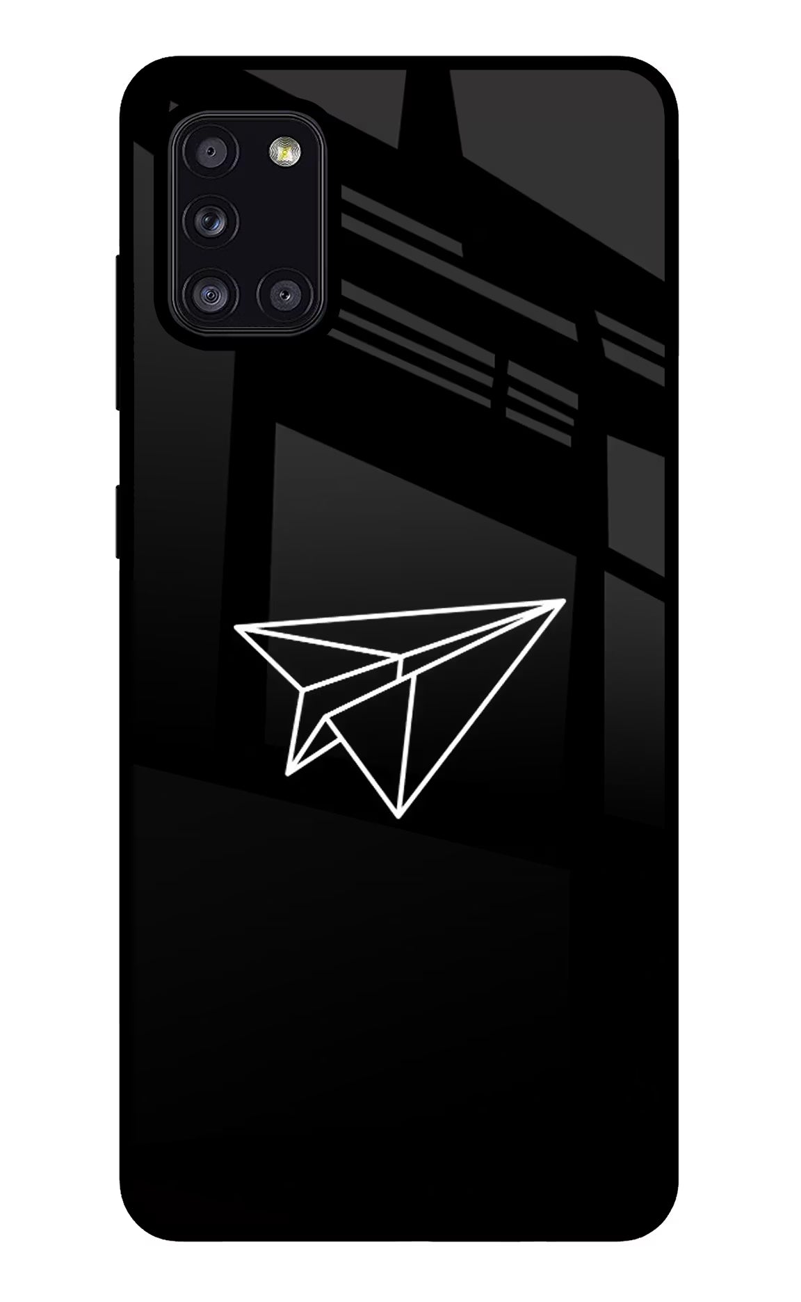 Paper Plane White Samsung A31 Glass Case Back Cover by Casekaro