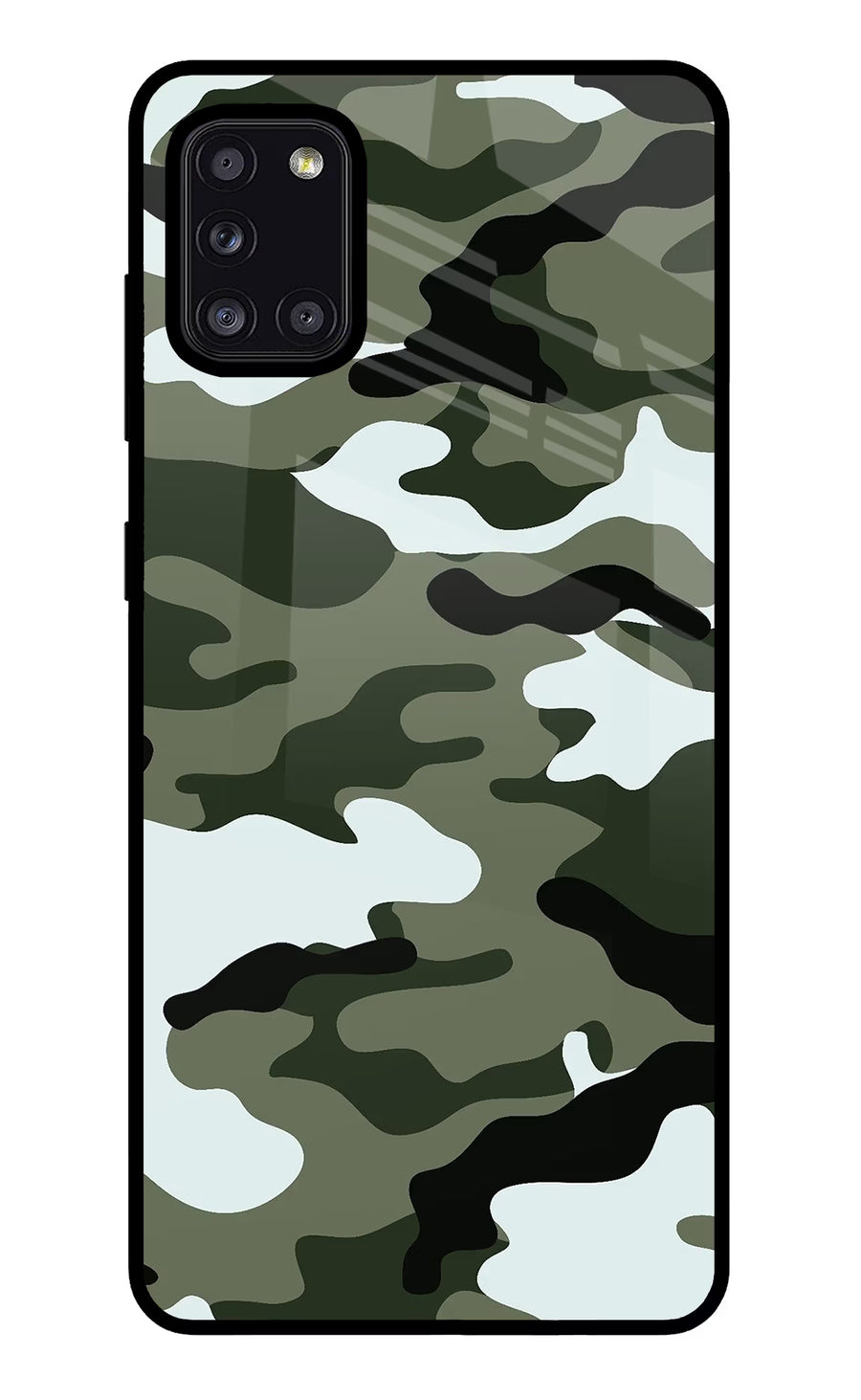 Camouflage Samsung A31 Back Cover, Glass case
