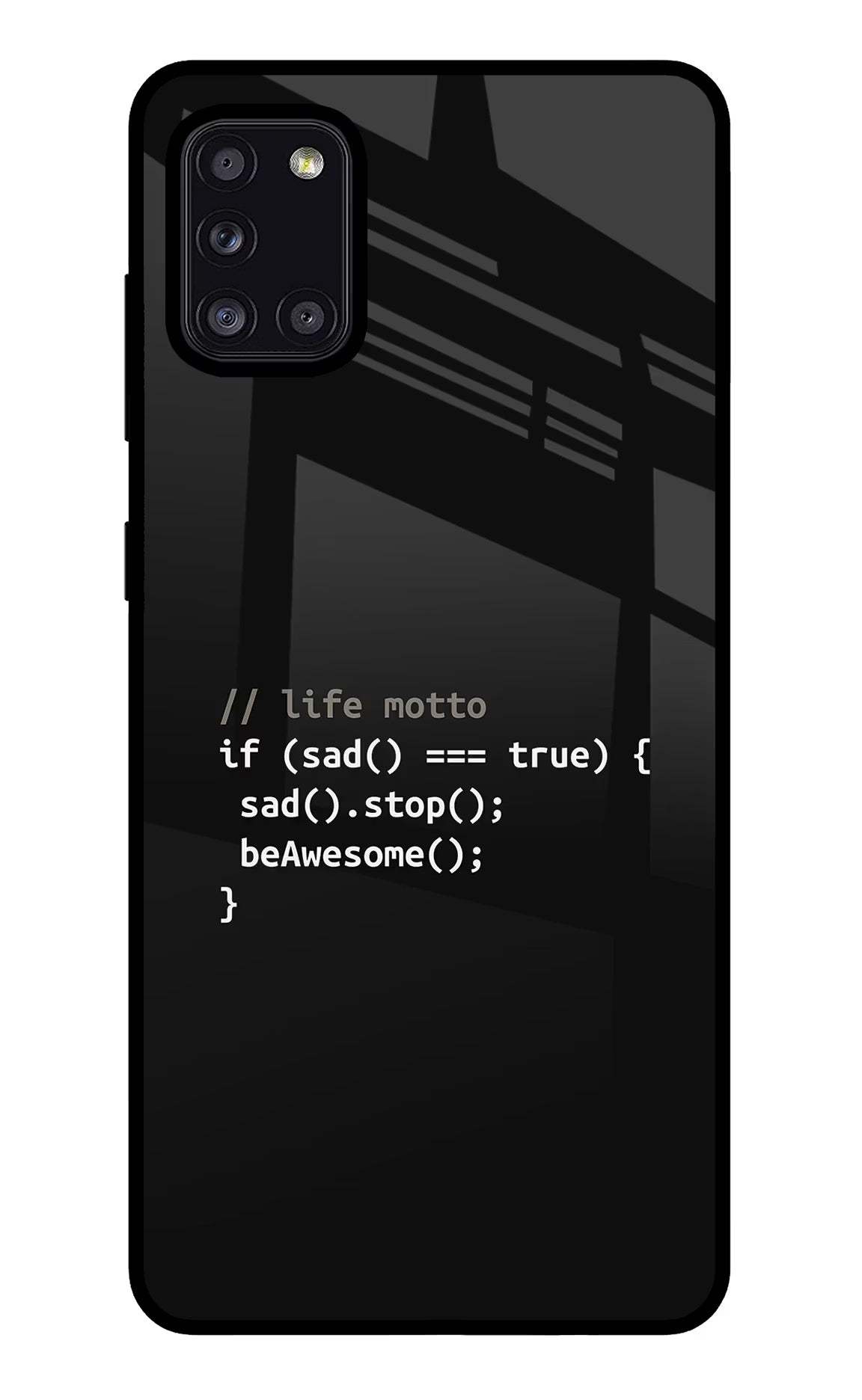 Life Motto Code Samsung A31 Glass Case Back Cover by Casekaro