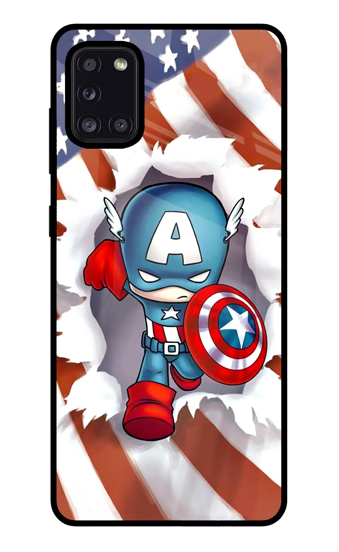 Captain America Samsung A31 Glass Case Back Cover by Casekaro