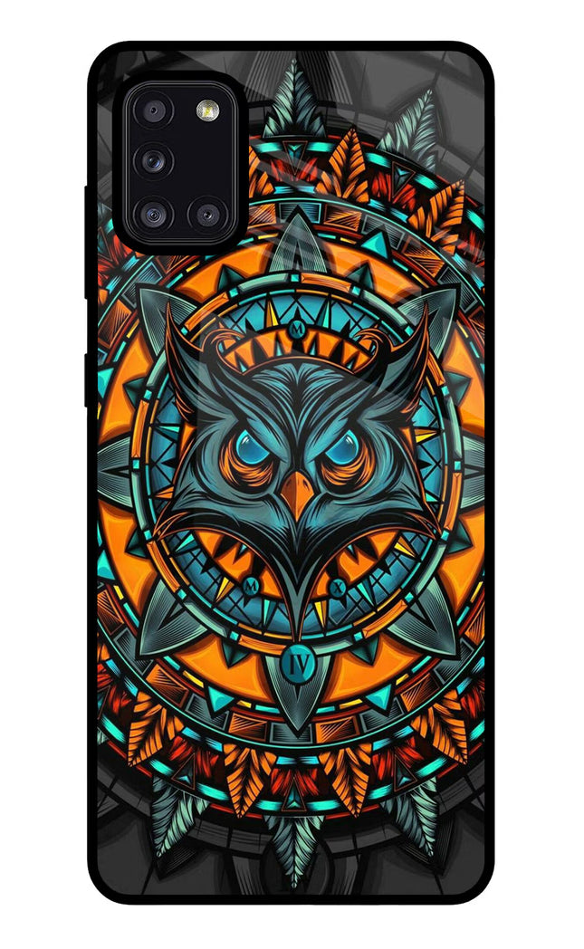 Angry Owl Art Samsung A31 Glass Case Back Cover by Casekaro