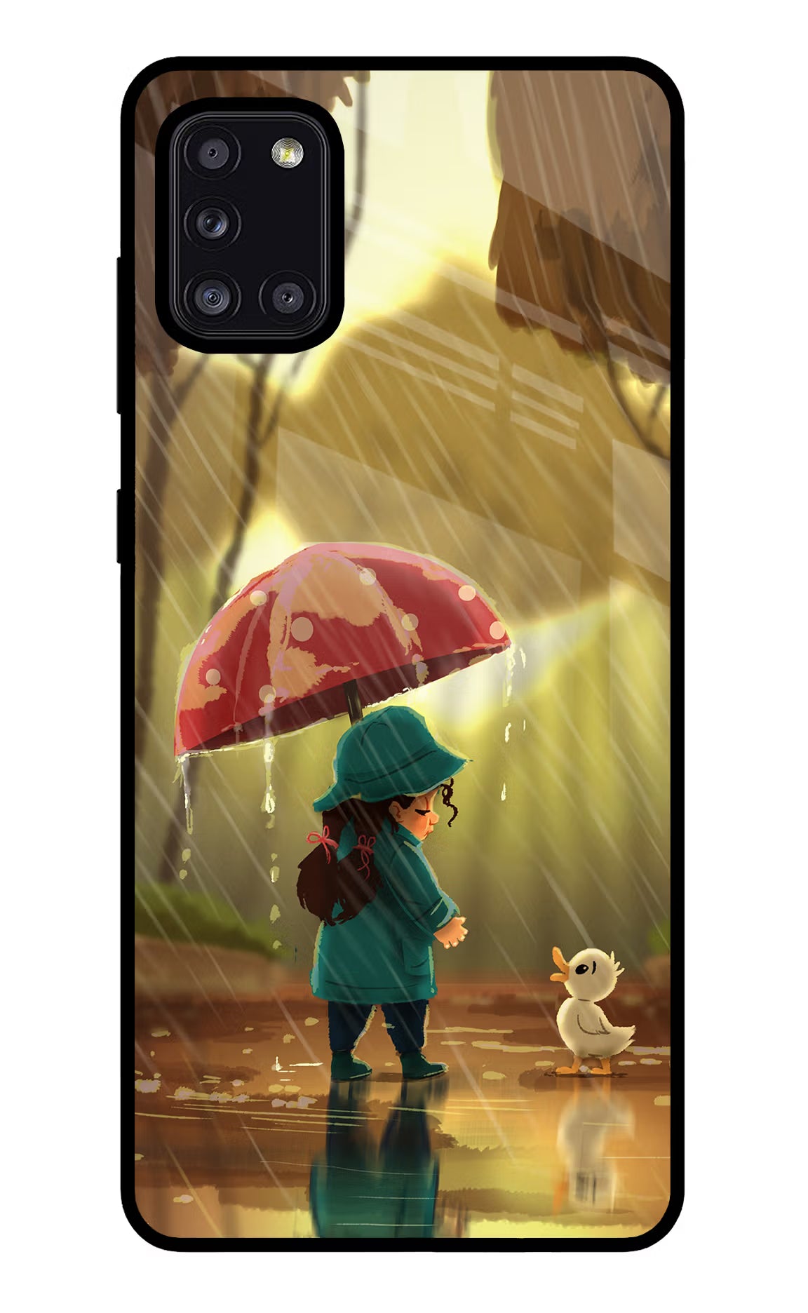 Rainy Day Samsung A31 Glass Case Back Cover by Casekaro