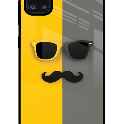 Sunglasses with Mustache Samsung A31 Glass Case Back Cover by Casekaro