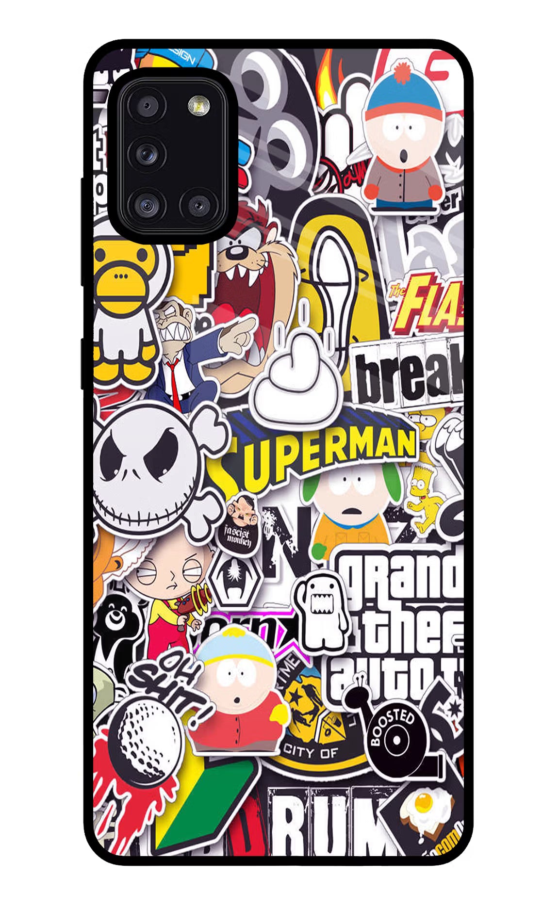 Sticker Bomb Samsung A31 Glass Case Back Cover by Casekaro