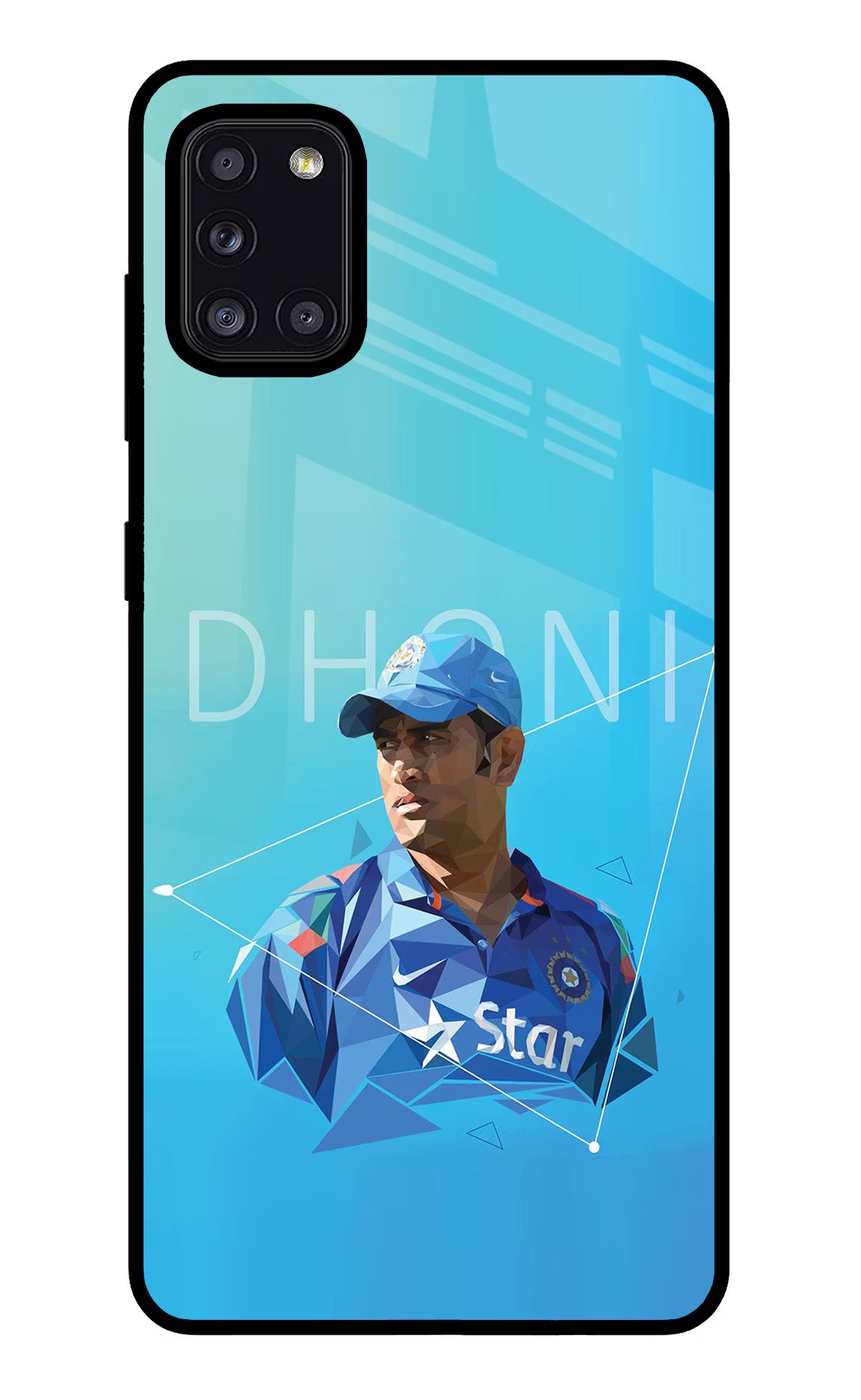 Dhoni Artwork Samsung A31 Glass Case Back Cover by Casekaro