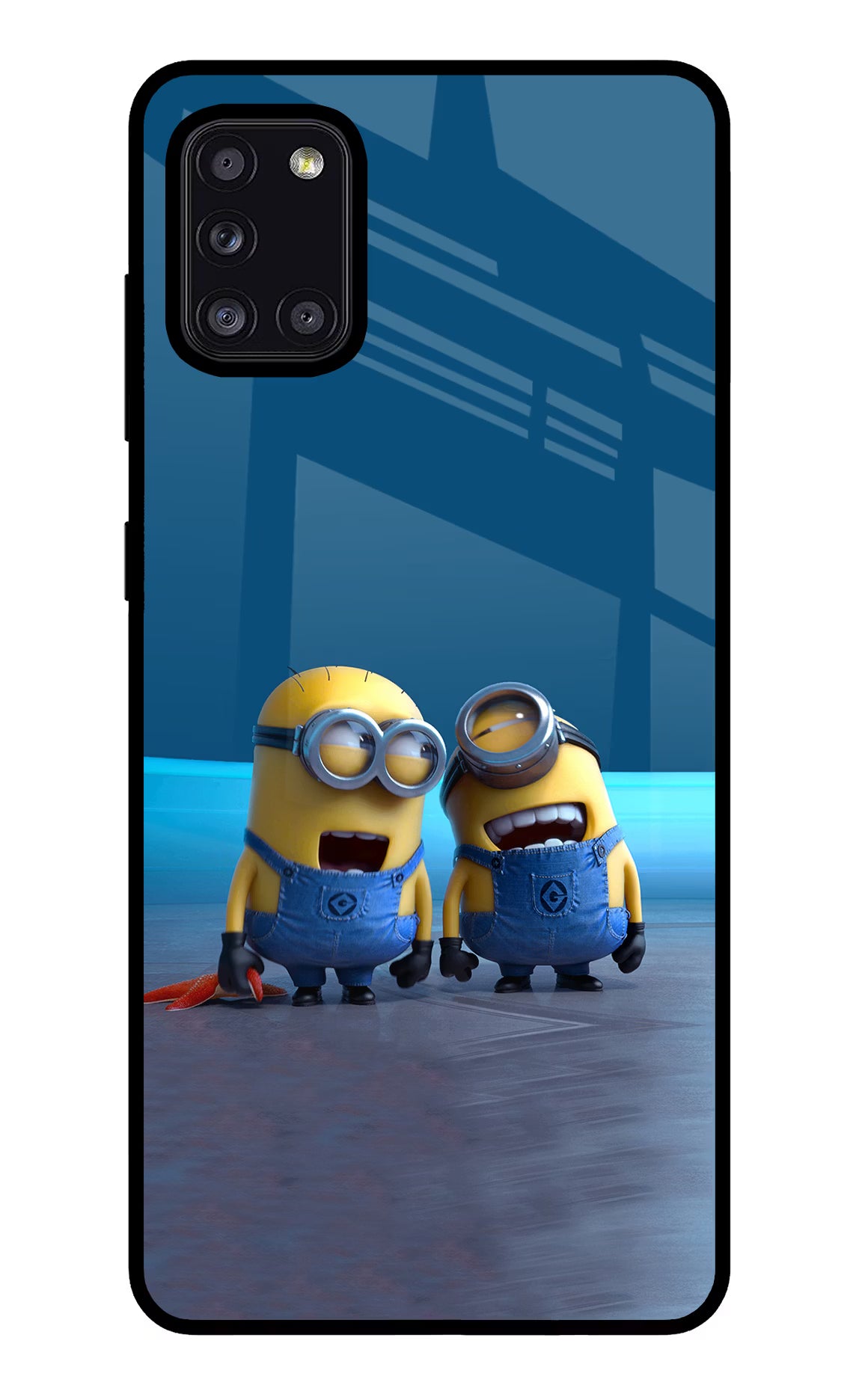 Minion Laughing Samsung A31 Glass Case Back Cover by Casekaro