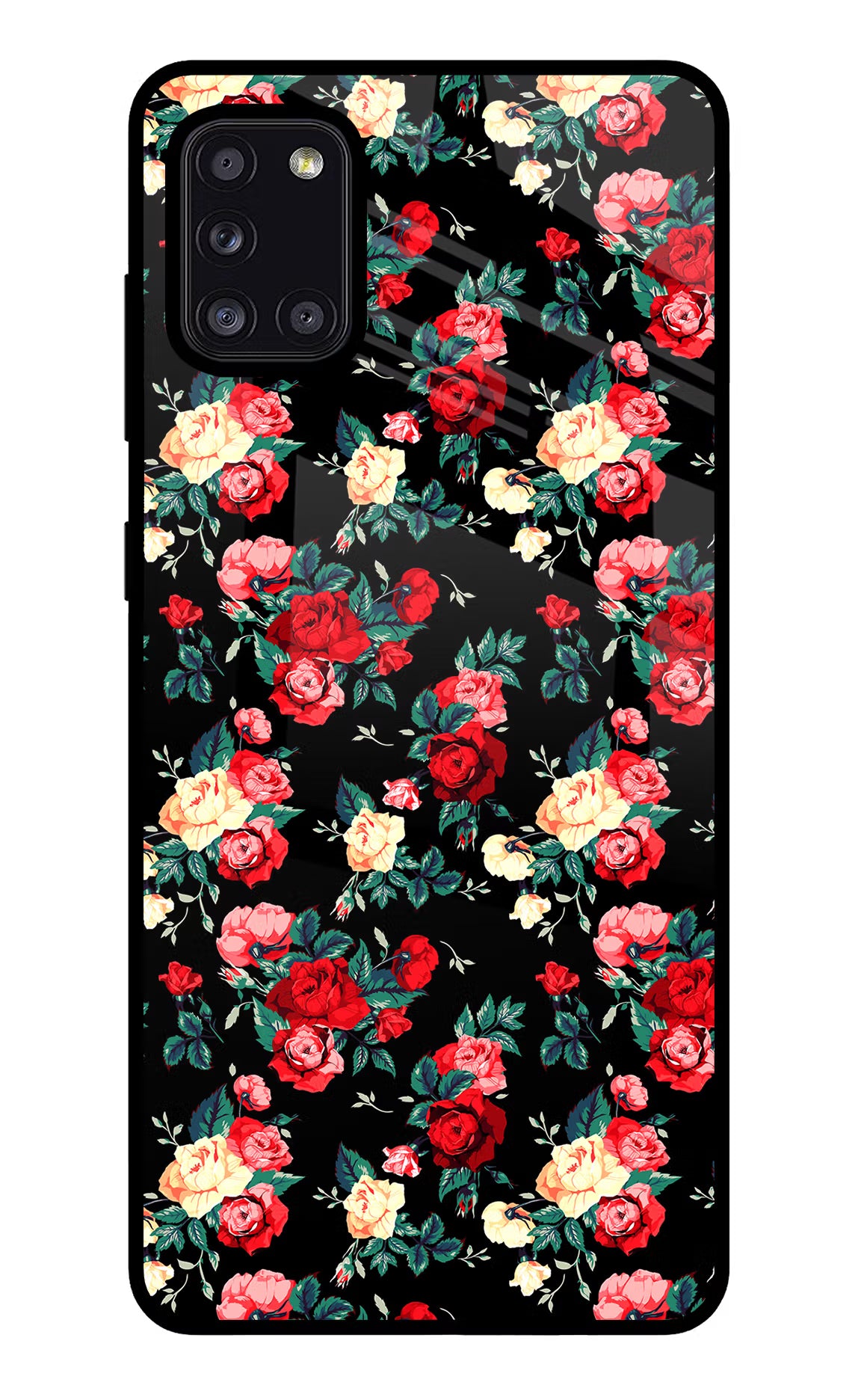 Rose Pattern Samsung A31 Glass Case Back Cover by Casekaro