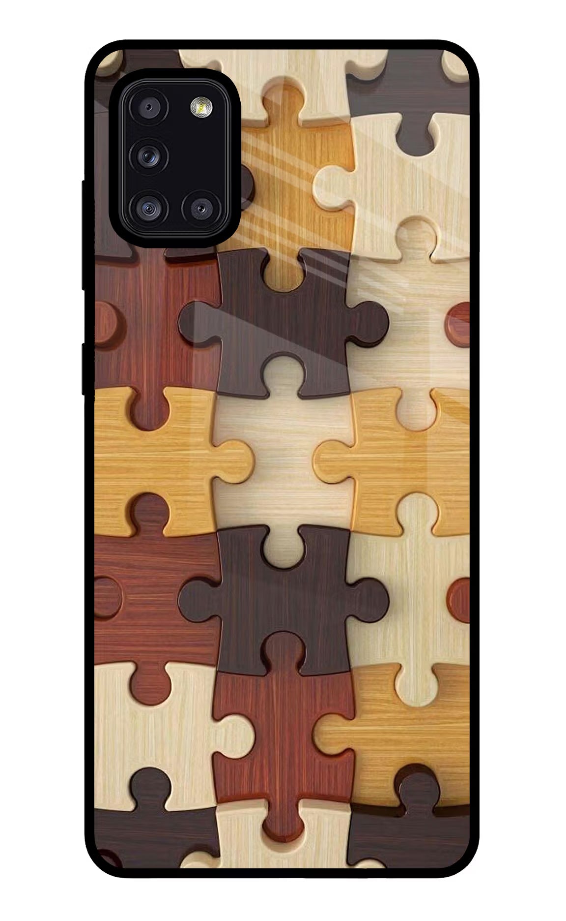 Wooden Puzzle Samsung A31 Glass Case Back Cover by Casekaro