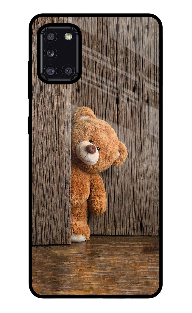 Teddy Wooden Samsung A31 Glass Case Back Cover by Casekaro