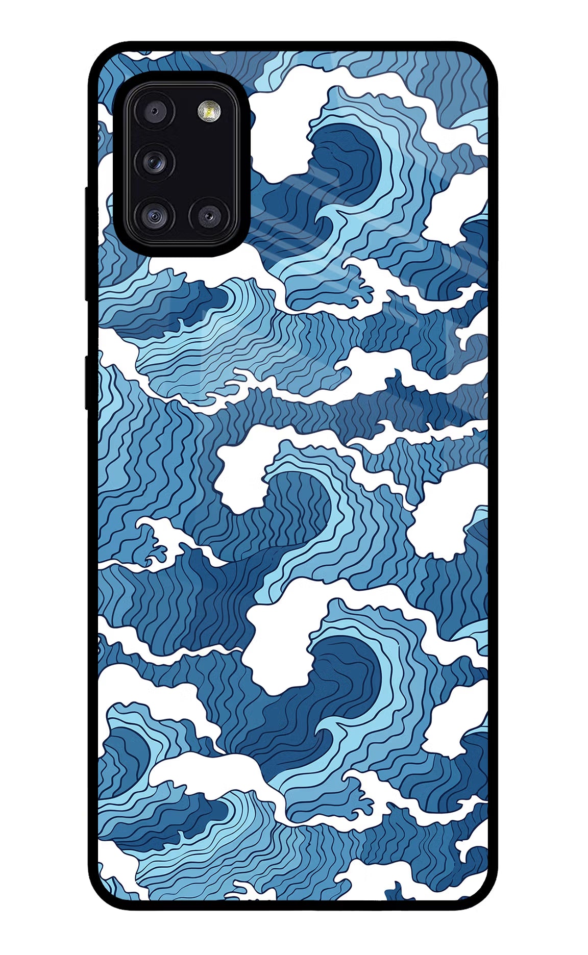 Blue Waves Samsung A31 Glass Case Back Cover by Casekaro