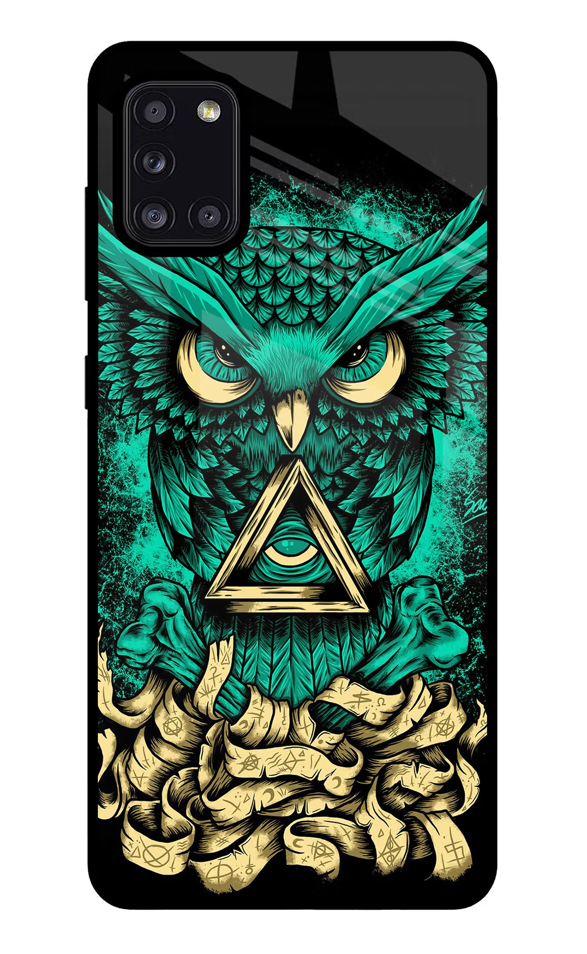 Green Owl Samsung A31 Glass Case