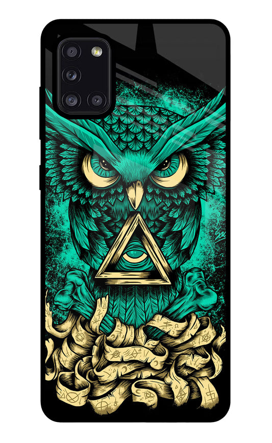 Green Owl Samsung A31 Glass Case