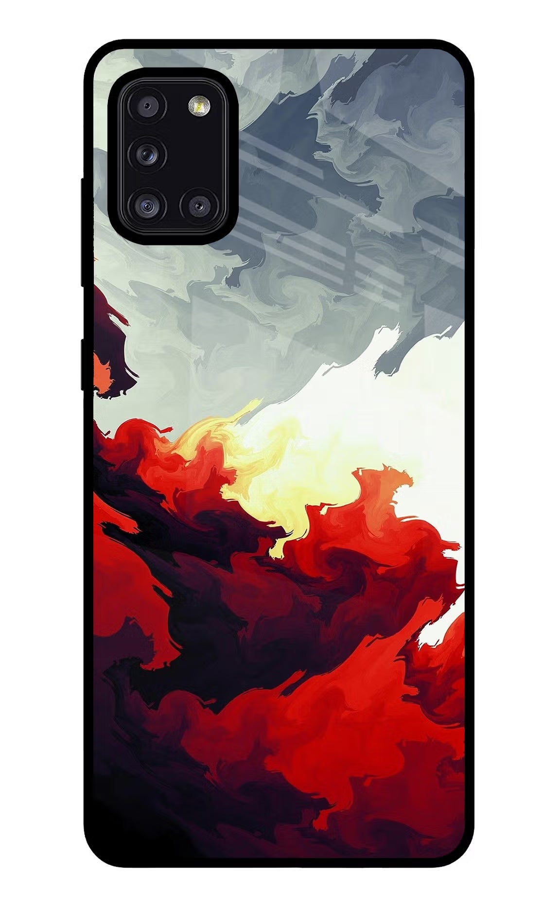 Fire Cloud Samsung A31 Glass Case Back Cover by Casekaro