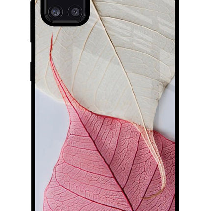 White Pink Leaf Samsung A31 Glass Case Back Cover by Casekaro