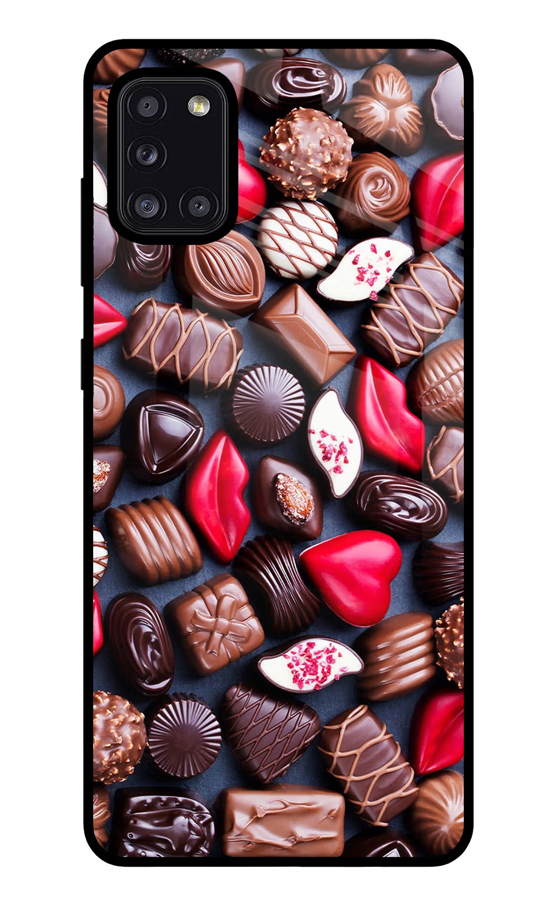 Chocolates Samsung A31 Glass Case Back Cover by Casekaro