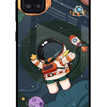 Cartoon Astronaut Samsung A31 Glass Case Back Cover by Casekaro