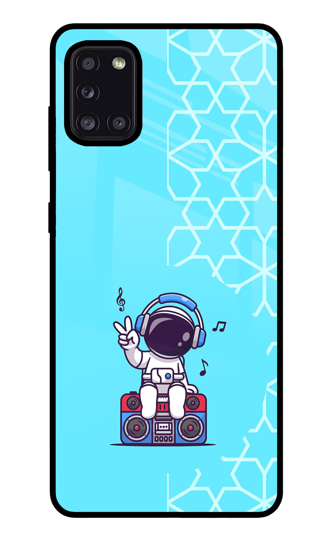 Cute Astronaut Chilling Samsung A31 Glass Case Back Cover by Casekaro