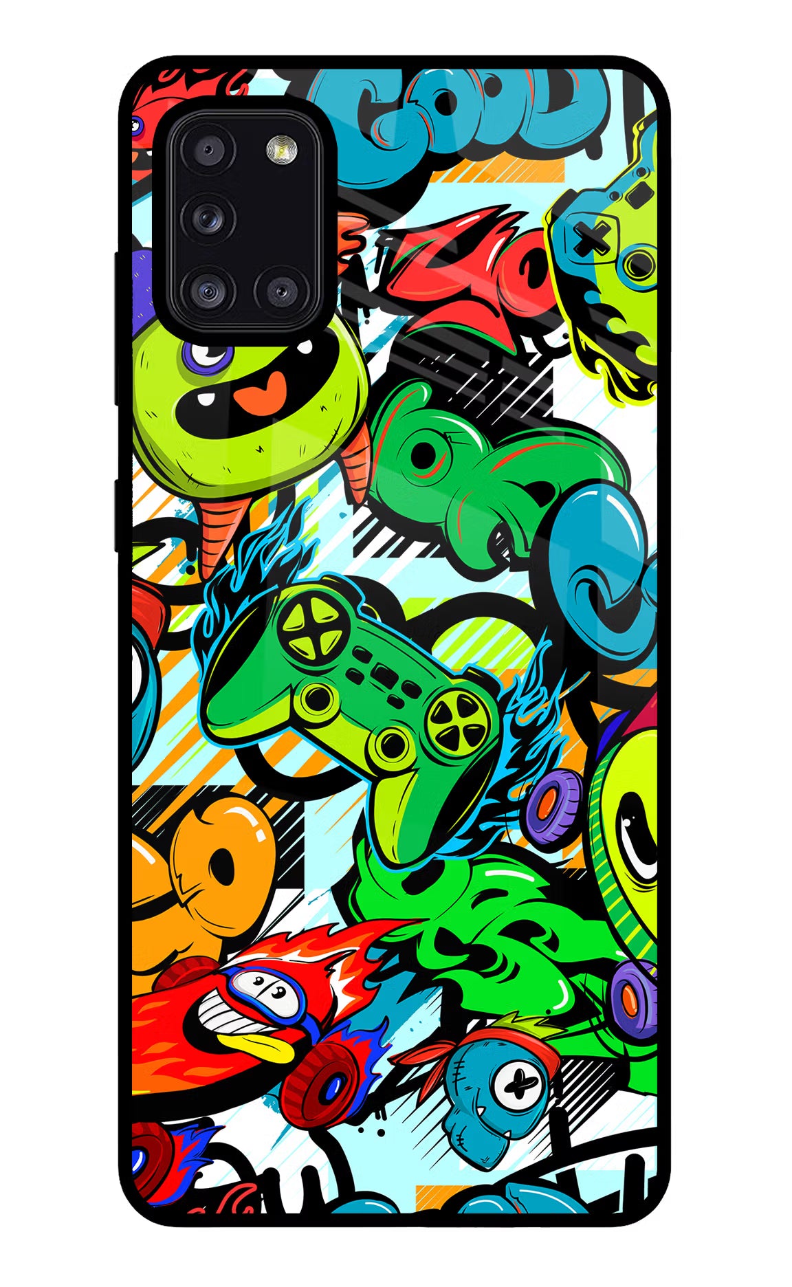 Game Doodle Samsung A31 Glass Case Back Cover by Casekaro