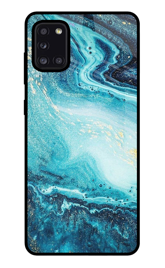 Blue Glitter Marble Samsung A31 Glass Case