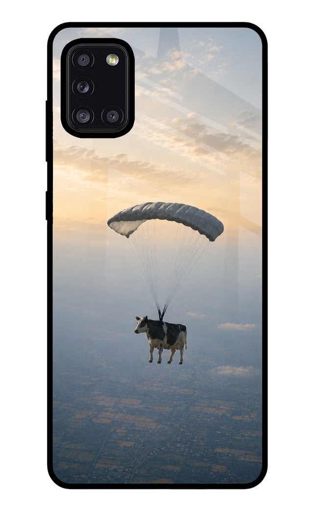 Skydiving Cow Samsung A31 Glass Case