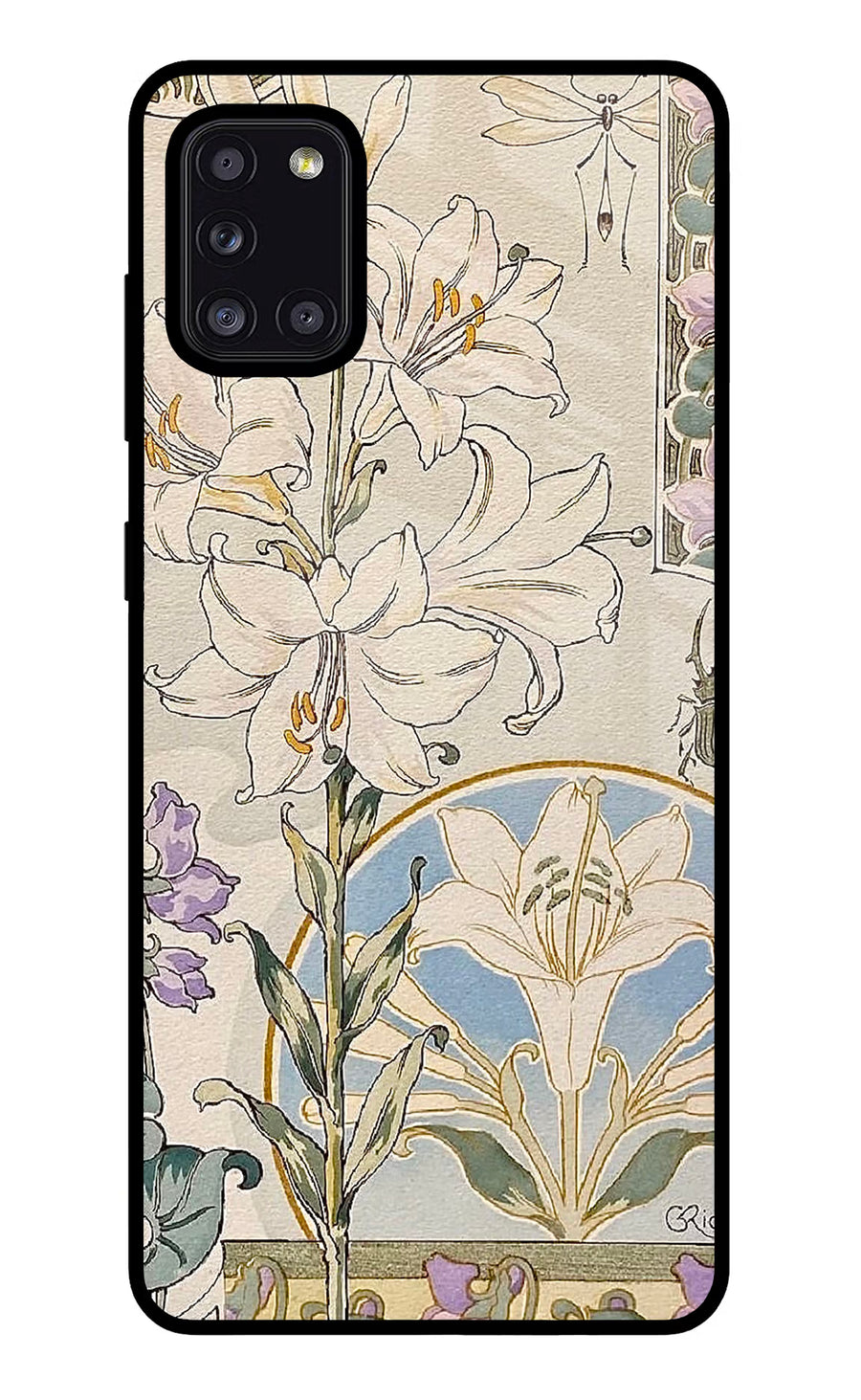 White Lily Samsung A31 Back Cover, Glass case