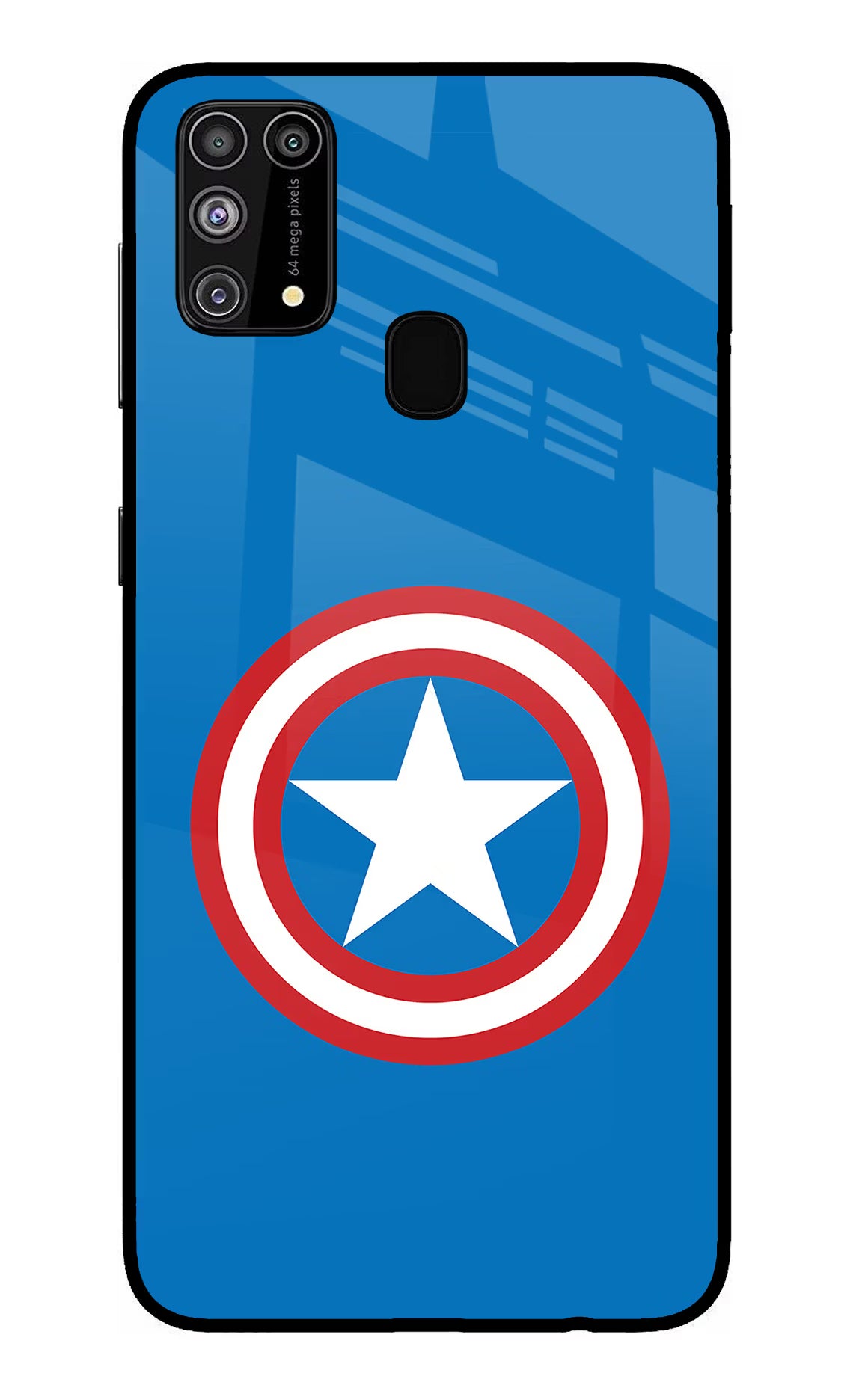 Captain America Logo Samsung M31/F41 Glass Case Back Cover by Casekaro