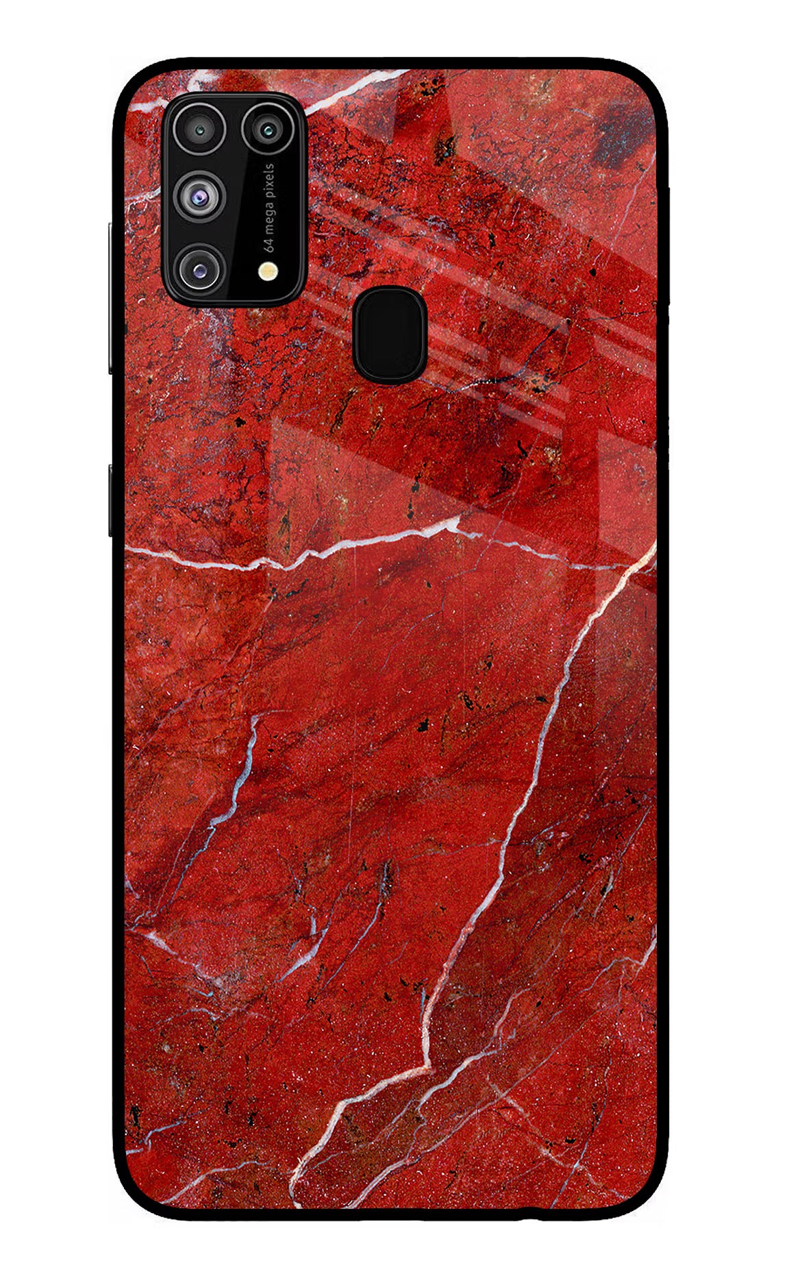 Red Marble Design Samsung M31/F41 Glass Case Back Cover by Casekaro