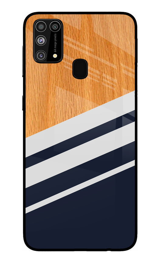 Blue and white wooden Samsung M31/F41 Glass Case