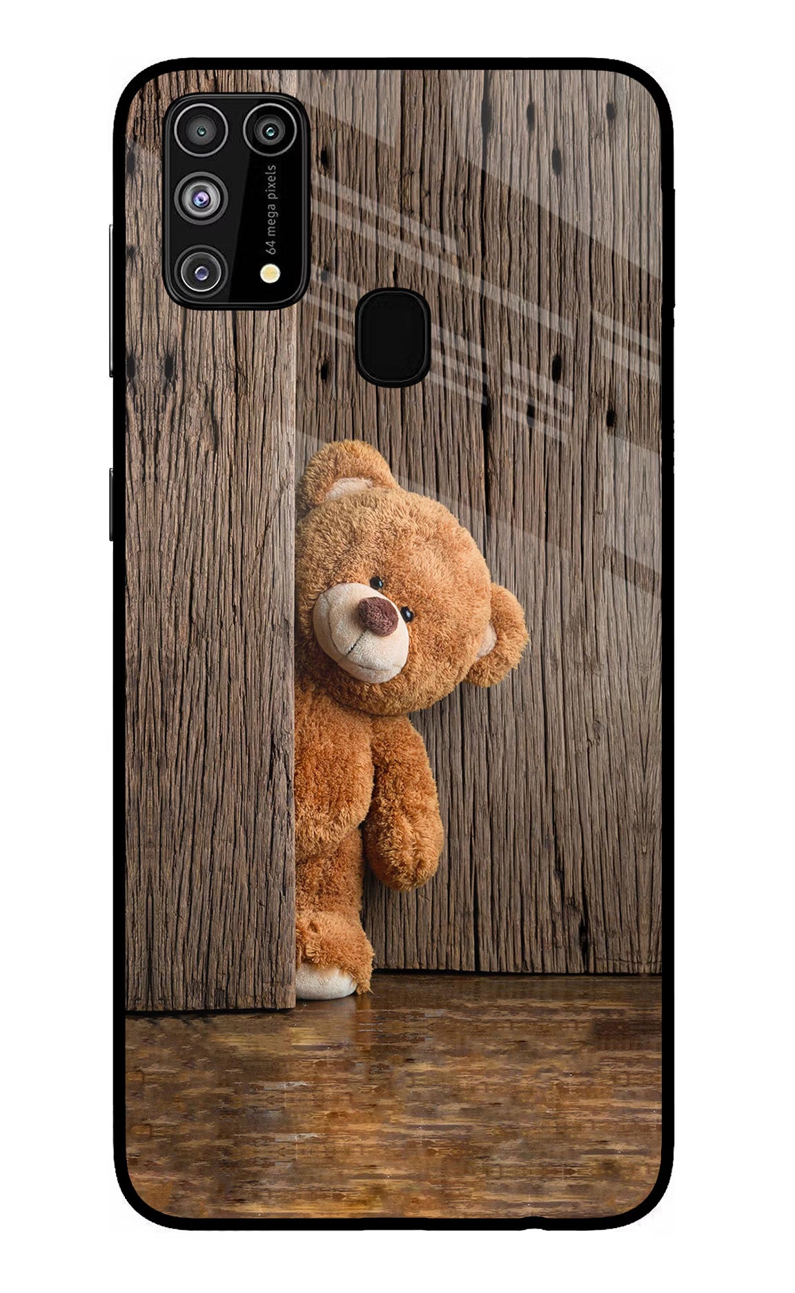 Teddy Wooden Samsung M31/F41 Glass Case Back Cover by Casekaro