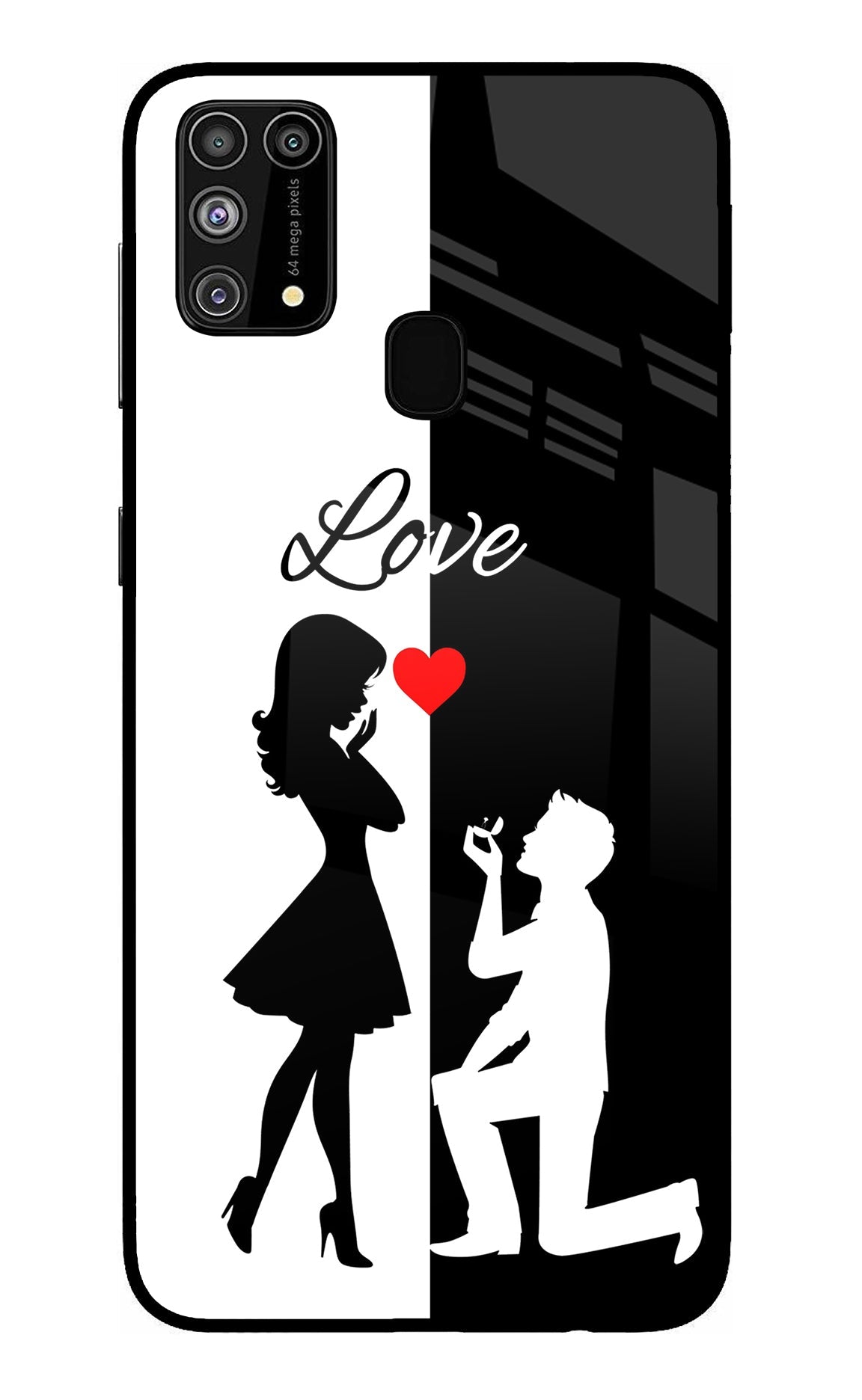 Love Propose Black And White Samsung M31/F41 Glass Case