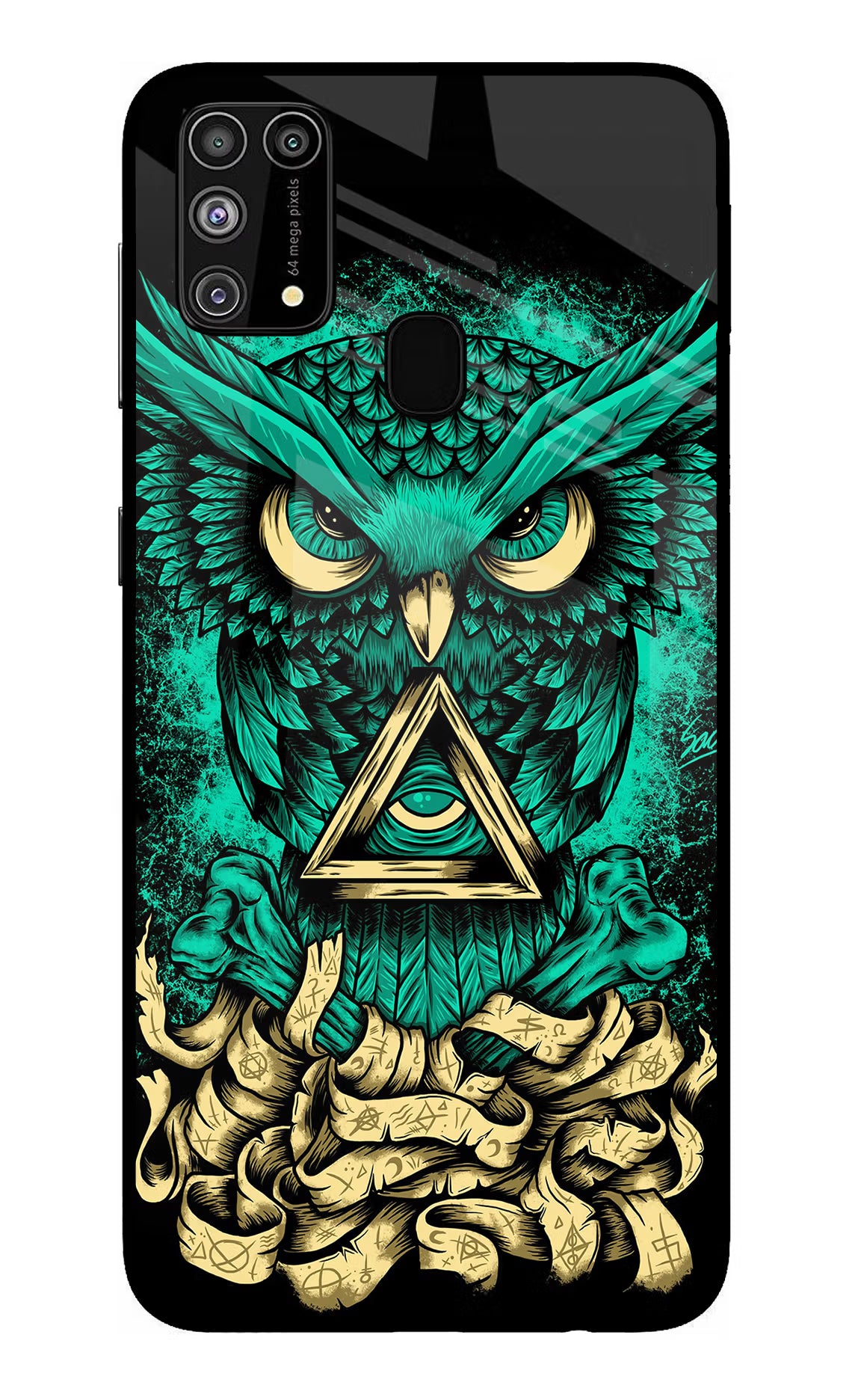 Green Owl Samsung M31/F41 Glass Case Back Cover by Casekaro