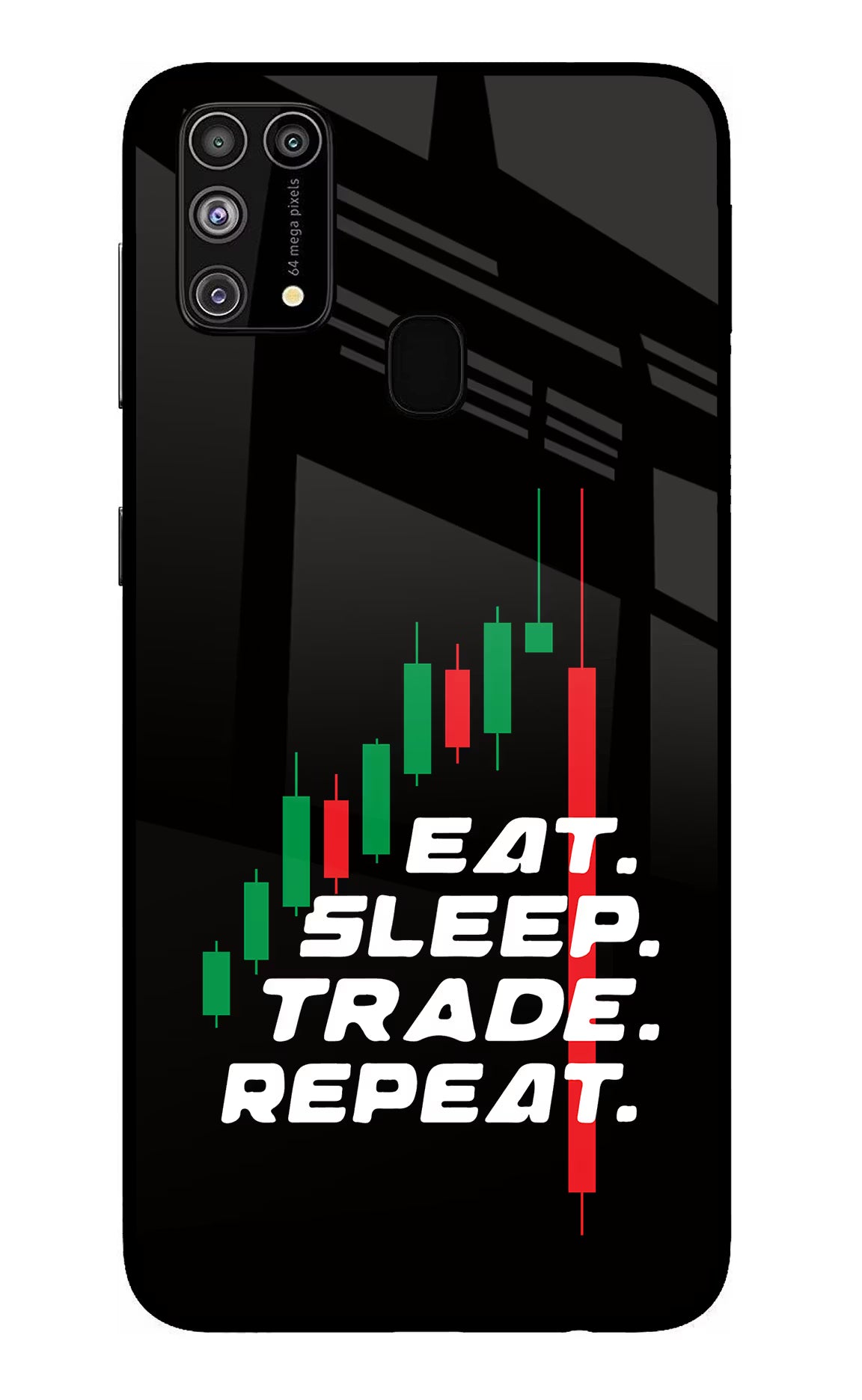 Eat Sleep Trade Repeat Samsung M31/F41 Glass Case Back Cover by Casekaro
