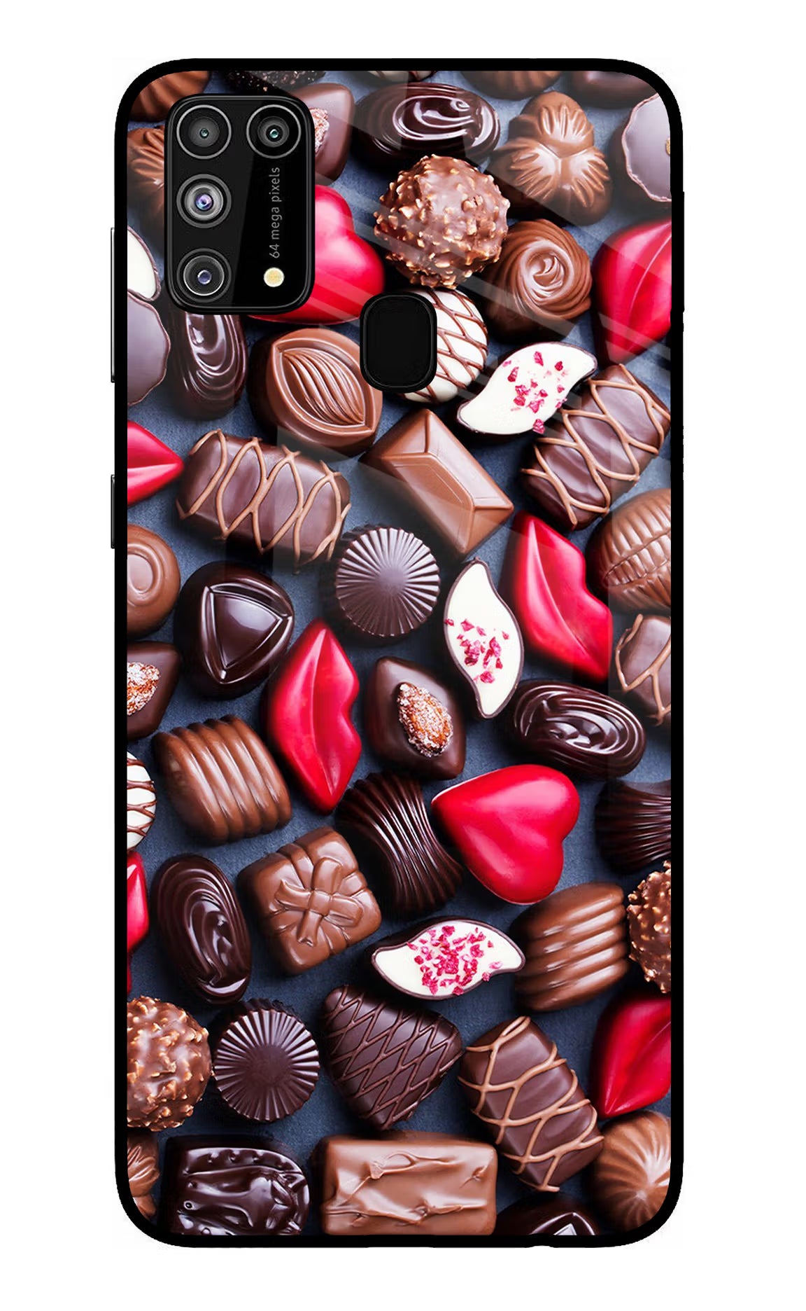 Chocolates Samsung M31/F41 Glass Case Back Cover by Casekaro