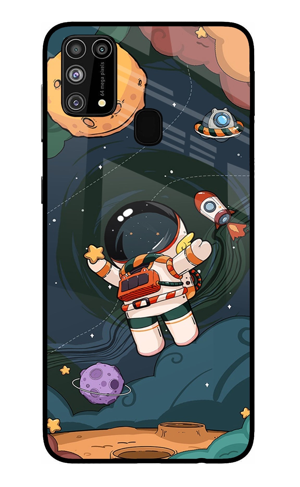 Cartoon Astronaut Samsung M31/F41 Glass Case