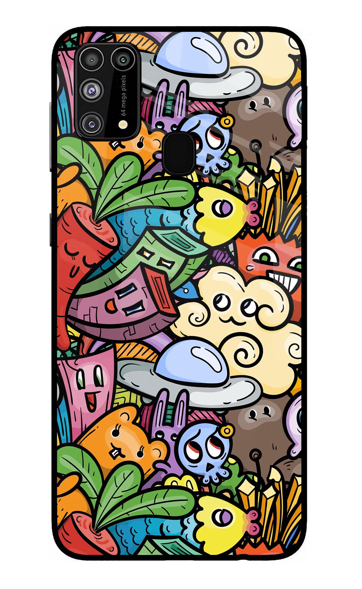Veggie Doodle Samsung M31/F41 Glass Case Back Cover by Casekaro
